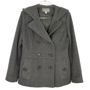 Croft & Barrow Charcoal Gray Double-Breasted Wool Pea Coat Medium Women's Coat